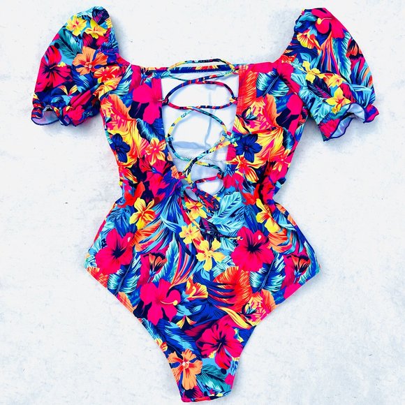 NWOT Shein floral one piece swimsuit/bodysuit XL - Picture 4 of 8
